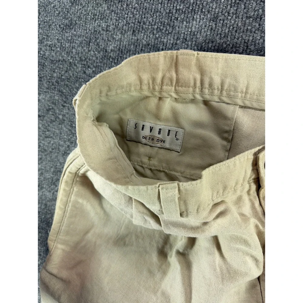 Savane Deep Dye Mens 36x30 Pleated Cuffed Cotton Linen Blend Khaki Chino Pants